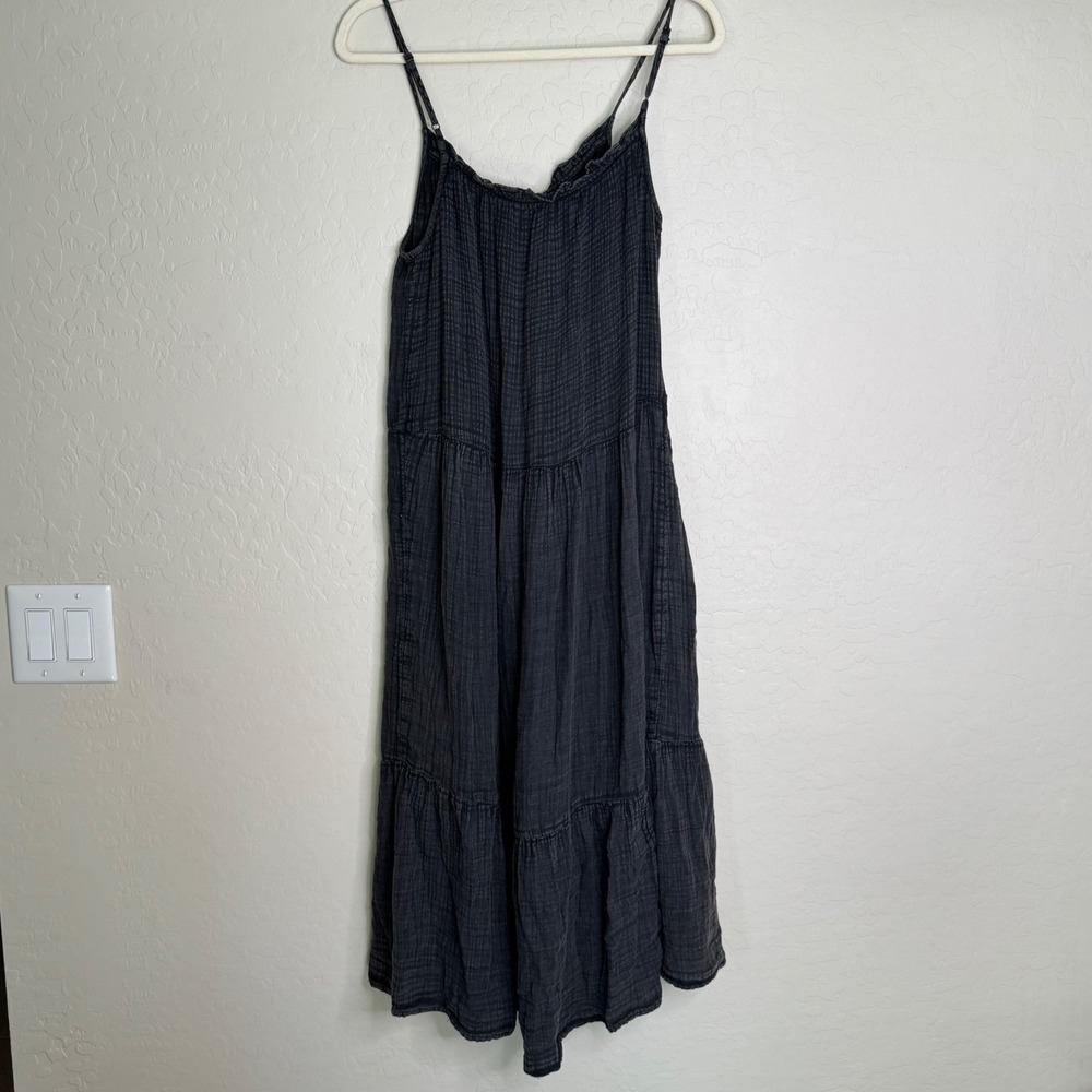 Daily Practice Anthro Women Cotton Dress S Grey Tiered Gauze Midi Boho Flowy